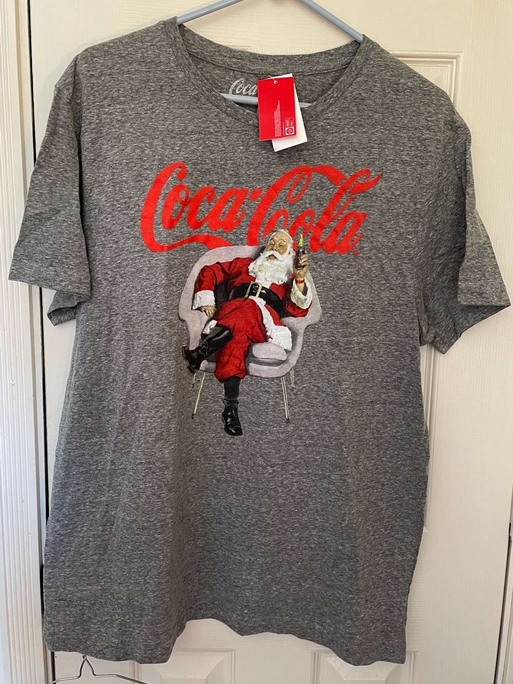 Coca Cola Gray Tee with Red Logo and Santa Graphic Mens Medium NWT